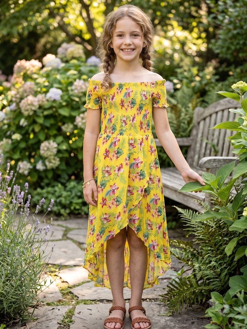 ❤️ Four for 25$ ❤️- Forever 21 Yellow Floral High-Low Kids Dress Sz 10